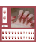Popxstar 24PCS/1 BOX Gradient Patch  Love Peach Bow See Photochromic Stereo Wear Nail  Fake Nail