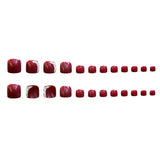 Popxstar  Summer Charm Manicure for Foot Red Fake Toenails Shiny Diamond Designs Short Square Head Press on Toe Nails Stick-on False Nails