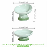 Floral Design Flower Shape Ceramic Cat Bowl Anti-Tip Anti-Slip Elevated Cat Bowl Tall Footed Oblique Mouth Raised Pet Bowl Cats
