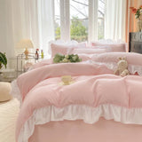 Chic Ruffle Lace Duvet Cover Set for Girl Yellow Princess Comforter Cover 3 Piece Bedding with Zipper Closure Soft Bedroom Decor