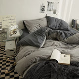 Popxstar  High Quality Solid Color Double Washed Cotton Bedding 4 Pieces Set Student Dormitory Bed Linen Duvet Set Bed Suit