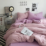 Popxstar Beige Pink Bedding Set Solid 3/4pcs Home Linens Luxury Duvet Cover Pillowcase Flat Sheet Wash Cotton Twin King BedRoom Decor