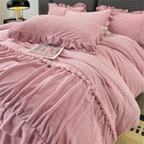 Popxstar Carved Milk Velvet Bedding Set High Weight Thicken Warm Four Piece Set Quilt Cover Bed Linens Bedspread Pillowcase Bedroom Decor
