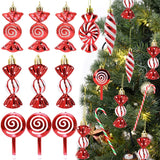 Popxstar 6pcs Christmas Candy Cane Pendants Red Lollipop Xmas Tree Ball Hanging Decoration For Home Ornaments New Year 2024 Navidad Gifts