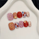 10pcs Summer Sunflower Stick on Nails White 3D Flowers Fake Nails Colorful Sweet Cute False Nails Short Square Press on Nail Tip