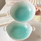 Korean Gradual Change Double Ear Bowl Anti Scalding Ceramic Household Salad Bowl Noodles in Soup Bowl