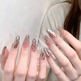 Popxstar  10Pcs Long Almond Handmade Press on Nails Fake Nails with Rhinestone Wearable Stick-on Nails False Nail Накладные Ногти Uñas