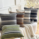 18x18Inch Boho Throw Pillow Covers Chenille Textured Striped 45x45cm Cushion Cover Sofa Pillow Cover for Living Room Home Decor