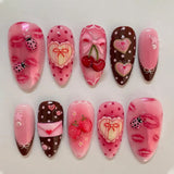 Popxstar 24Pcs Pink Almond False Nails Butterfly Ballet with French Design Wearable Fake Nails Simple Artificial Press on Nails Tips Art