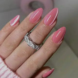 Popxstar  24Pcs Almond False Nails Pink Gradient Simple with French Design Wearable Fake Nails Short Full Cover Press on Nail Tips Art