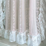 Popxstar room inspo ideas Korean Romantic Pink Striped Flower Lace Sheer Curtain with White Ruffled Lace Rod Pocket For Living Room Bedroom Kitchen