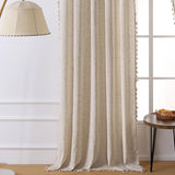 Popxstar Boho Floral Windows Beige Tassel Curtain Vintage Cotton Linen Blend for Bedroom Living Room Semi-Blackout Home Decoration Luxury