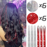 Popxstar 12pcs Glitter Sparkling Shinny Fairy Hair Accessories Tinsel Hair Extension for Women and Girls for Christmas New Year Halloween