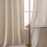 Popxstar Boho Floral Windows Beige Tassel Curtain Vintage Cotton Linen Blend for Bedroom Living Room Semi-Blackout Home Decoration Luxury