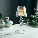 Popxstar  European Style Glass Desk Lamp Shaped Candle Holder High Legged Striped Candle Holder Wedding Home Creative Decoration