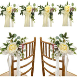 Popxstar  6pcs Wedding Party Decorative Chair Back Flowers, Outdoor Garden Artificial Flowers, Home Decorative Rose Fake Flowers