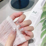 Popxstar  10Pcs French Ballerina Handmade Press on Nails Pink Cat Eye Fake Nails Wearable Stick-on Nails Full Cover False Nail