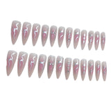 Popxstar  24Pcs Blush Pink Fake Nails with Silver Flame Designs Long Stiletto Press On Nails Spicy Girls Halloween Party Charm Manicure