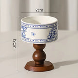 Popxstar  French ancient style retro INS decoration blue and white ceramic bowl wooden tall bowl dessert cup candle cup ice cream bowl