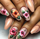 Popxstar  24pcs Strawberry Pink Duck False Nails Tip Summer Day Long Almond Press on Nails Art with Ocean French Design Fake Nail Finished