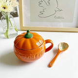 Popxstar  Ceramic Pumpkin Cup Thermos Cup with Lid Exquisite Breakfast Oatmeal Heat-Insulating Scalding-Proof Milk Mug Halloween Gift Cup
