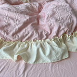 Popxstar Pink Korean Princess Style Lace Ruffles Bedding Set Skin-friendly Seersucker Duvet Cover Set Fitted Sheet/Bed Sheet Pillowcases