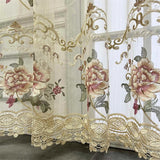 Popxstar Royal Luxury Peony Flower Embroidered Curtains For Living Room Bedroom Window Sheer Tulle Velvet Romantic Valance Voile Curtains