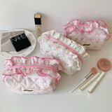 popxstar New Fashion Cherry Tote Women Makeup Bag Portable Cute Ladies Cosmetic Toiletry Storage Pouch Handbag Cotton Quilted Zipper Bag