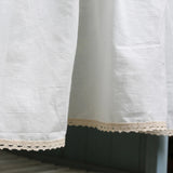 French Country White Linen Yarn Curtains Stitching Hollow Crochet Lace Half Curtain Tether Top Short Curtains for Kitchen