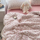 Popxstar INS Girls Cherry Soft Bedding Set Washed Cotton Bed Sheet Queen King Size Duvet Set Flower Comforter Set Pillowcase Bed Linens