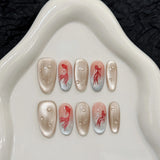 Popxstar  10pcs Colorful Handmade False Nails Set Cat's Eye Short Square Round Press on Fake Nails Art Mermaid Design Full Cover Nail Tips