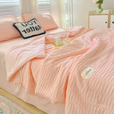 Popxstar  Korean Style Seersucker Washed Cotton Summer Quilt Four-Piece Set Bare Sleeping Quilt Summer Blanket Airable Cover