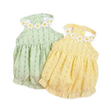 Dog Fresh Solid Color Daisy Lace Collar Sling Dress Light Airy Waffle Fabric Daily Walking Princess Outfit
