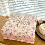 Popxstar  Ins floral print Bedding set knitted cotton Flat sheet set Four pieces duvet cover double layer-yarn 4Pcs lovely Fitted sheet
