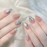 Popxstar 24pcs Romantic Y2k Star Press On Nails Gradient Blue French Style Gold Moon Designs Fake Nail Sweet Almond False Nails For Women