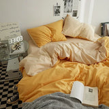 Popxstar  High Quality Solid Color Double Washed Cotton Bedding 4 Pieces Set Student Dormitory Bed Linen Duvet Set Bed Suit
