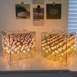 Popxstar 3D Cloud Tulip LED DIY Flower Sea Night Light Mirror Table Lamps Bedroom Ornaments Decoration Mirror Table Lamps Bedside Gift
