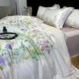 Popxstar  1000TC Lyocell Cotton Flowers Plant Prints Luxury Bedding Set Soft Silky Duvet Cover Set Flat/Fitted Bed Sheet Pillowcases 4Pcs