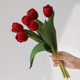 Popxstar  6pcs Hand Feel Moisturizing Tulip Simulation Flowers, Wedding Hand-held Flowers, Home Decoration Fake Flowers