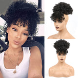 Popxstar Synthetic High Puff Afro Kinky Curly Ponytail with Bangs Ponytail Hair Extension Drawstring Short Afro Pony Tail