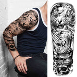 Popxstar Black God Wolf Temporary Sleeve Tattoos For Women Men Adult Skull Geometric Tattoo Sticker Fake Flower Full Arm Tatoos Realistic