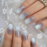Popxstar Holo Glitter Pink Nude French Ballerina Coffin False Nails Gradient Natural Press on Fake Nails Tips Daily Office Finger Wear