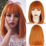 Popxstar Synthetic Wig Short Straight With Bangs Pink Black Purple Blond White Wig Female Short Bob Halloween Christmas Party Cosplay Wig