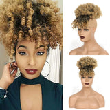 Popxstar Synthetic High Puff Afro Kinky Curly Ponytail with Bangs Ponytail Hair Extension Drawstring Short Afro Pony Tail