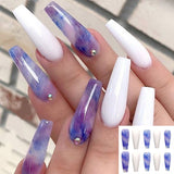 Popxstar spring centerpiece ideas short square acrylic nails spring dip nails Purple Pink Ombre Rhinestone Fake Nails Coffin Ballerina Ladies Fingernails Natural Long French Gradient Press On False Nails