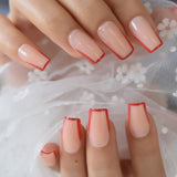 Popxstar Holo Glitter Pink Nude French Ballerina Coffin False Nails Gradient Natural Press on Fake Nails Tips Daily Office Finger Wear