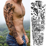 Popxstar Full Arm Temporary Tattoos Large Black Totem Trial Boys Tatoo Fake Waterproof Skull Lion Sleeve Tattoo Stickers Body Art Makeup