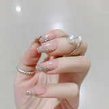 Popxstar spring centerpiece ideas short square acrylic nails spring dip nails 24Pcs Shiny Glitter Detachable False Nails Long Ballerina Pink Wearable Fake Nails Full Cover False Nail Tips with glue design