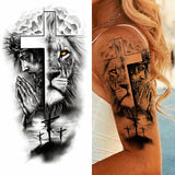 Popxstar 1pc Animal Lion Women Waterproof Temporary Tattoos Fake Stickers Arm Sun Art Black Cross Jesus 3D Praying Fashion Decoration