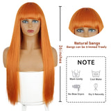Popxstar Long Orange Wig with Bangs Straight Orange Wigs for Women Cosplay Long Synthetic Orange Wig Natural Looking for Daily Wear